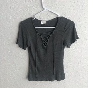 Grey tie up shirt